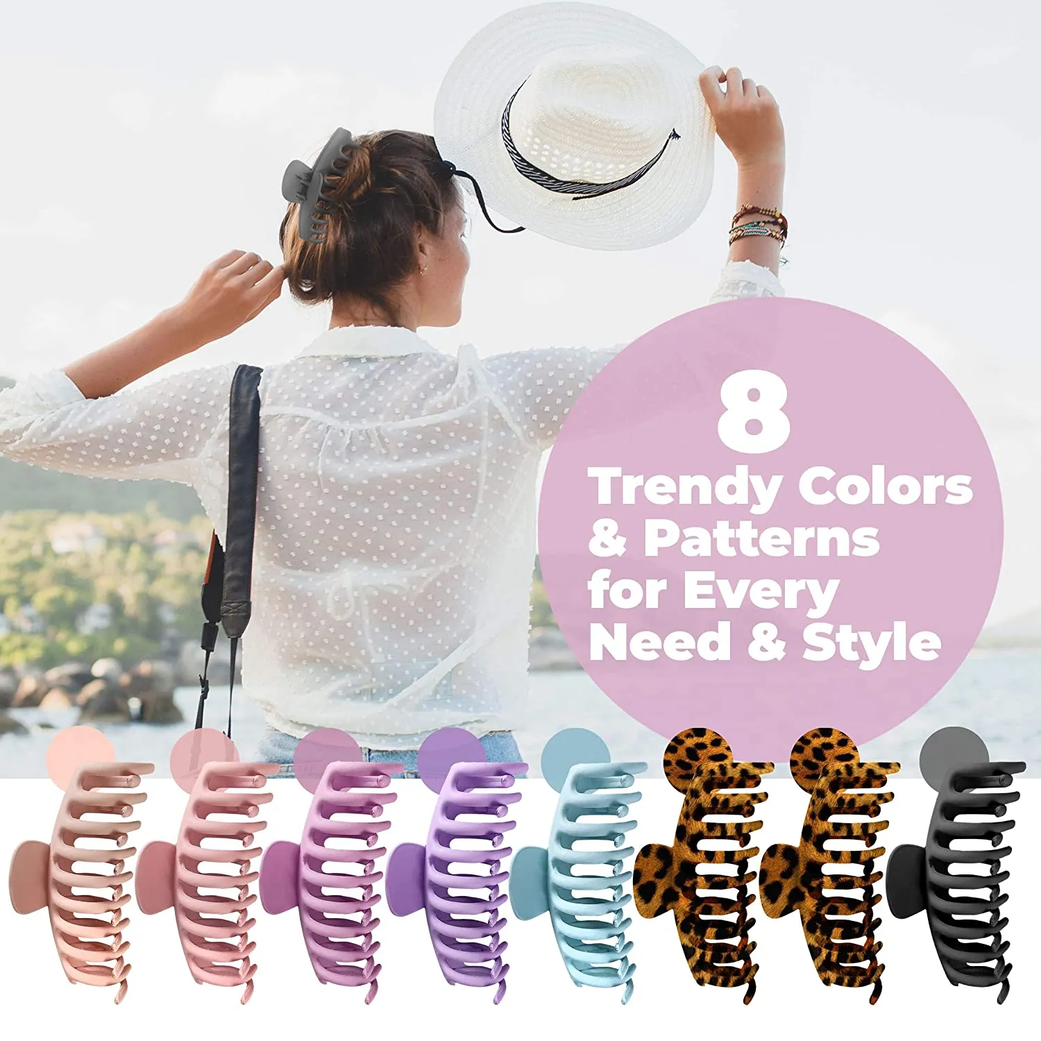 Hair Claw Clips (8 Pack), Large Hair Clips for Women (Trendy Matte Colors), Claw Clips for Thick Hair (Premium Acrylic), Hair Claws, Jaw Clips, Large Hair Clip (XXL)