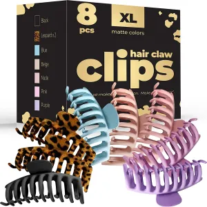 Hair Claw Clips (8 Pack), Large Hair Clips for Women (Trendy Matte Colors), Claw Clips for Thick Hair (Premium Acrylic), Hair Claws, Jaw Clips, Large Hair Clip (XXL)