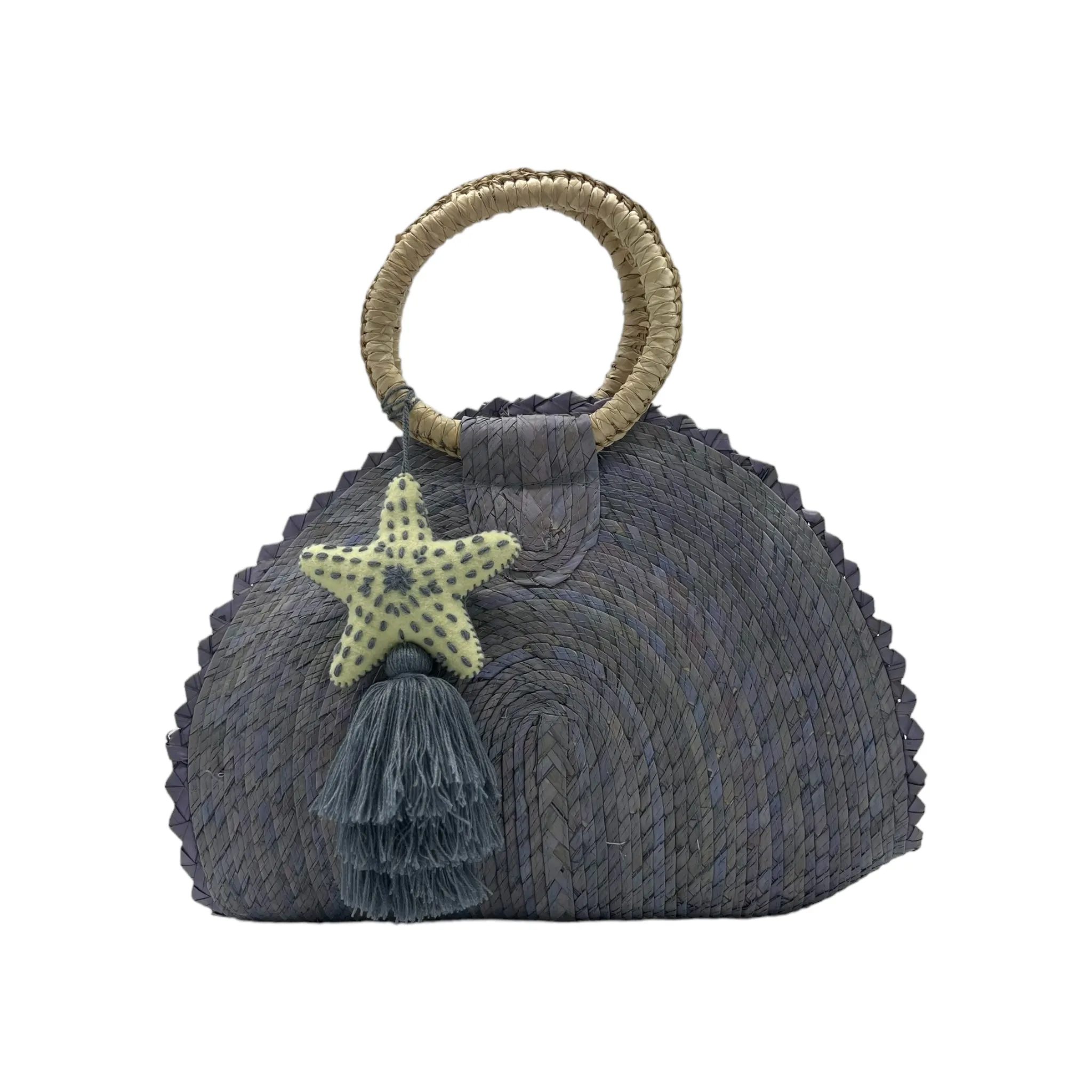Hand Woven Crescent Purse with Pompon