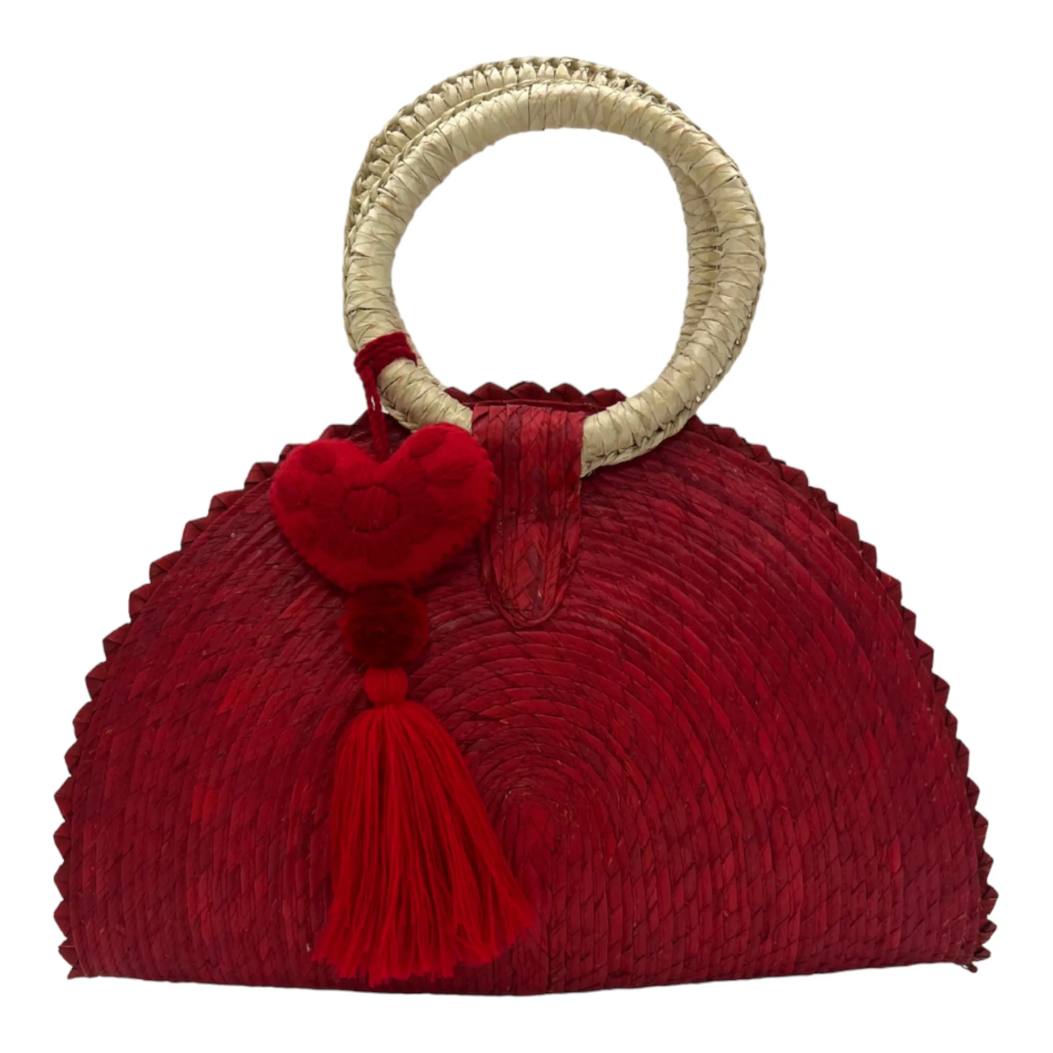 Hand Woven Crescent Purse with Pompon