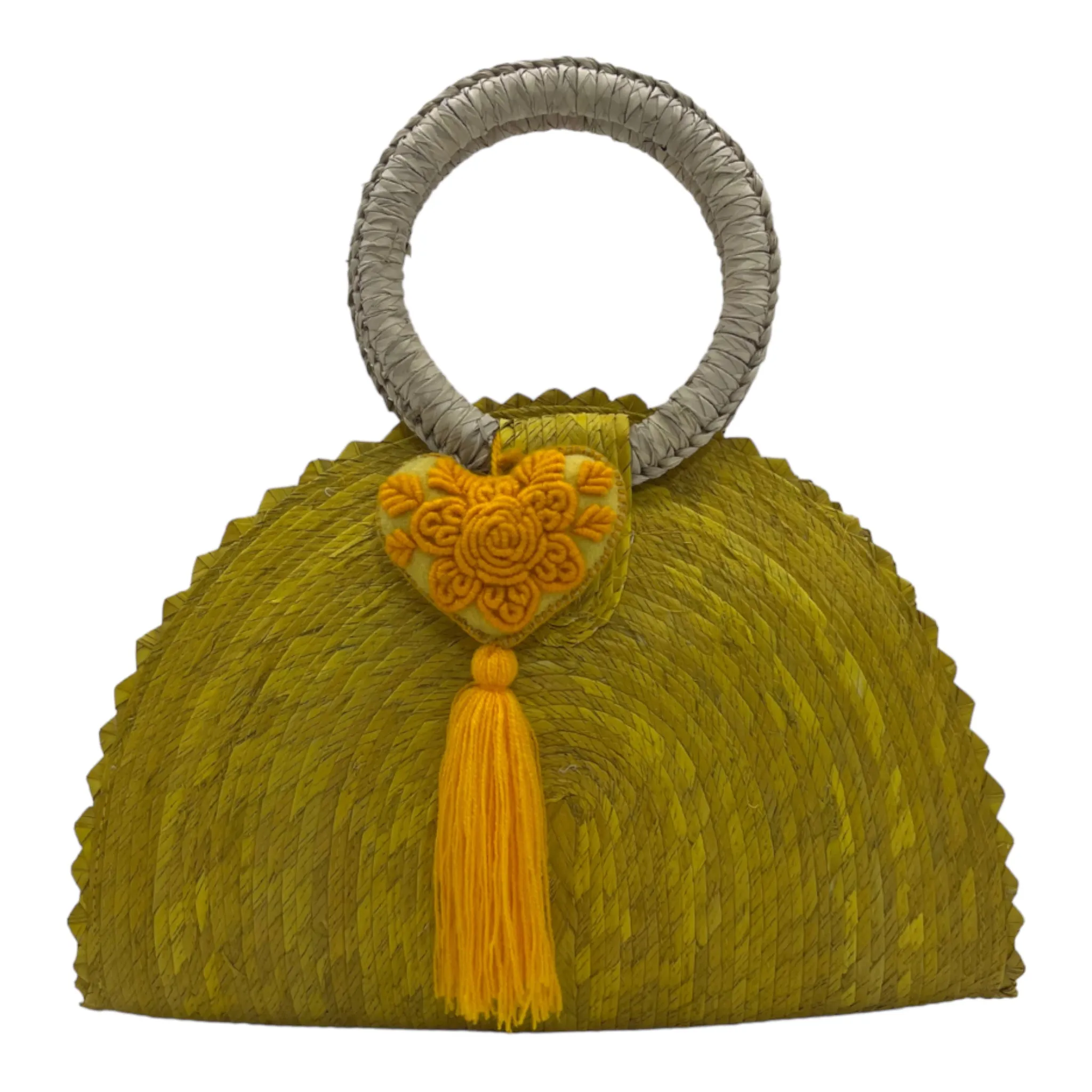 Hand Woven Crescent Purse with Pompon