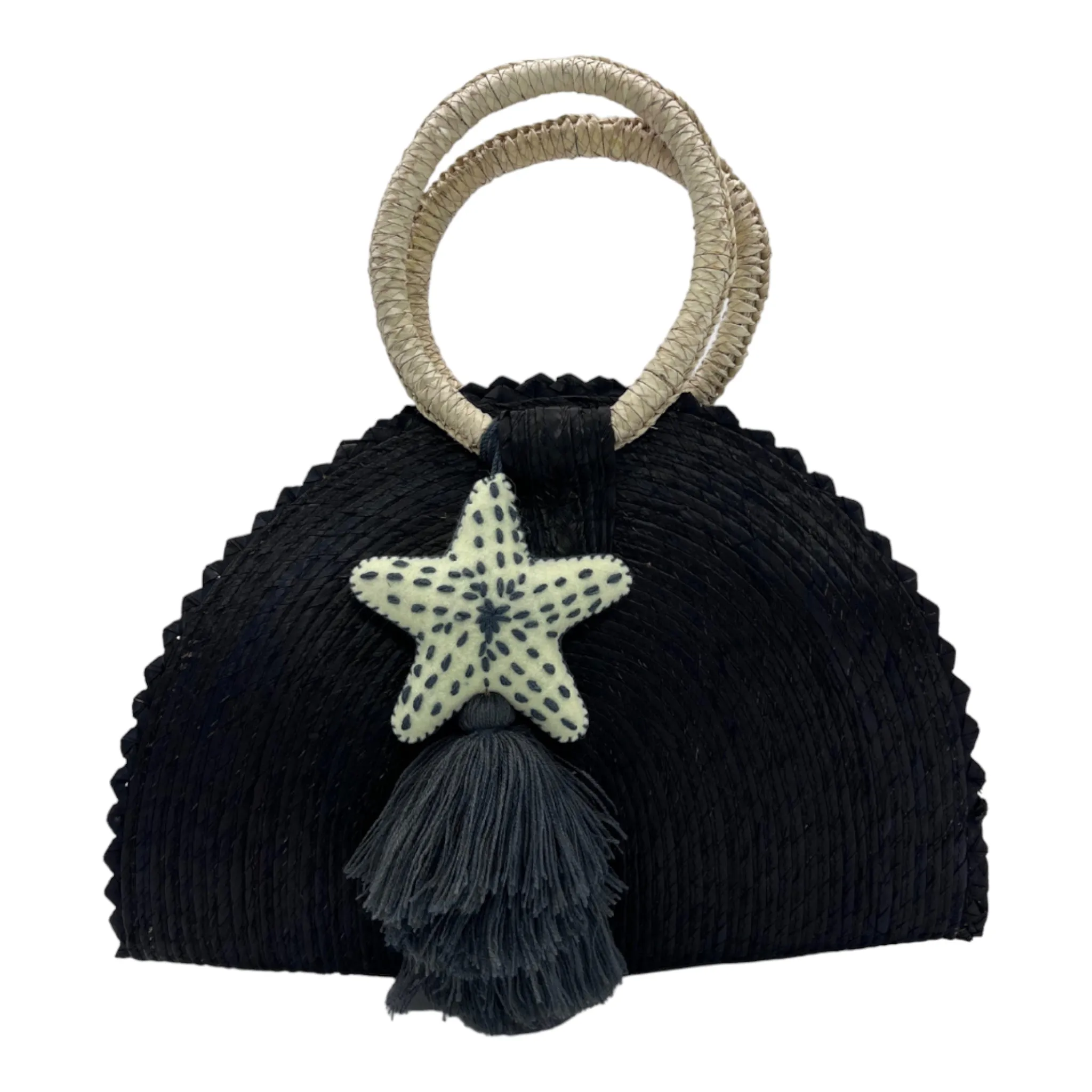 Hand Woven Crescent Purse with Pompon