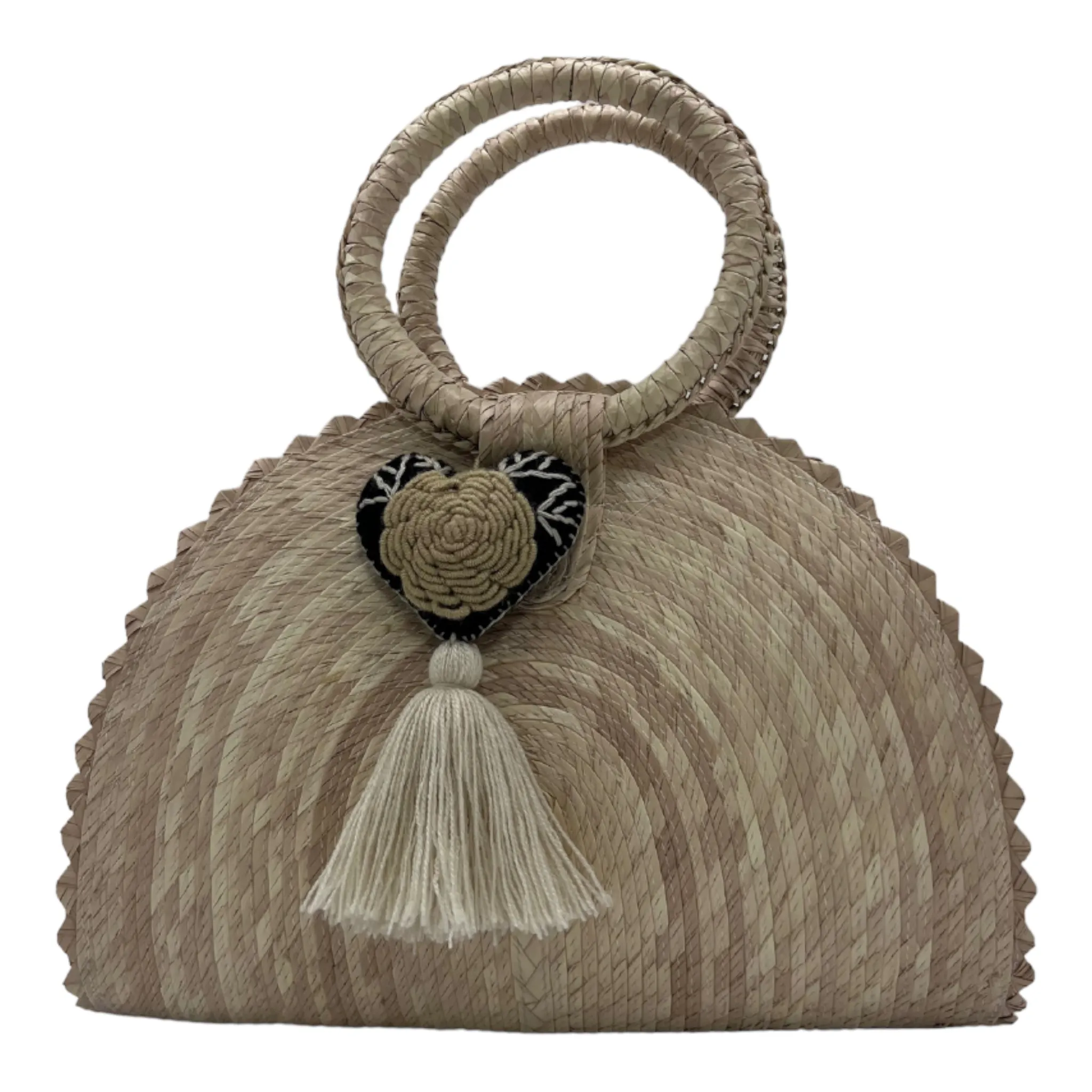 Hand Woven Crescent Purse with Pompon