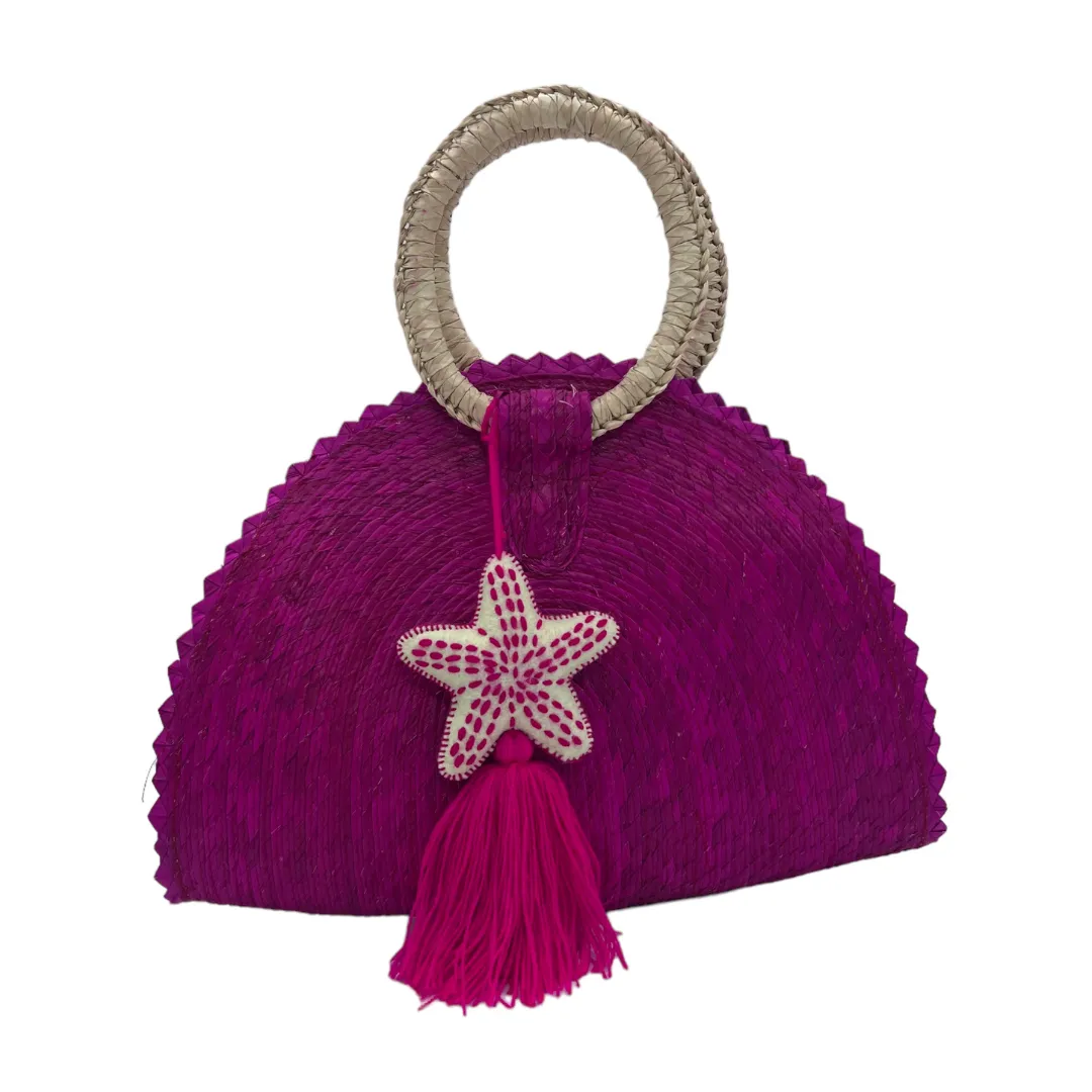 Hand Woven Crescent Purse with Pompon