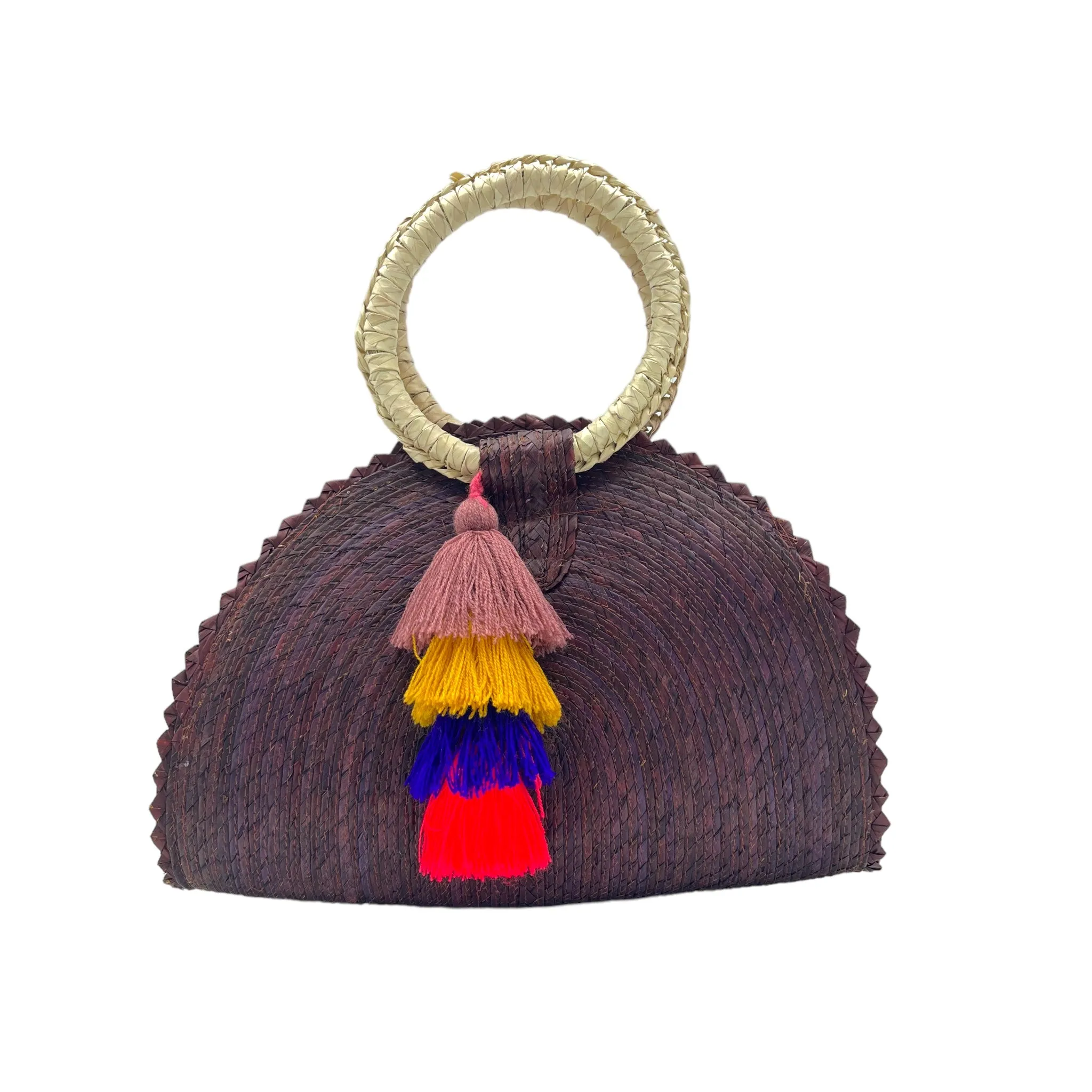 Hand Woven Crescent Purse with Pompon