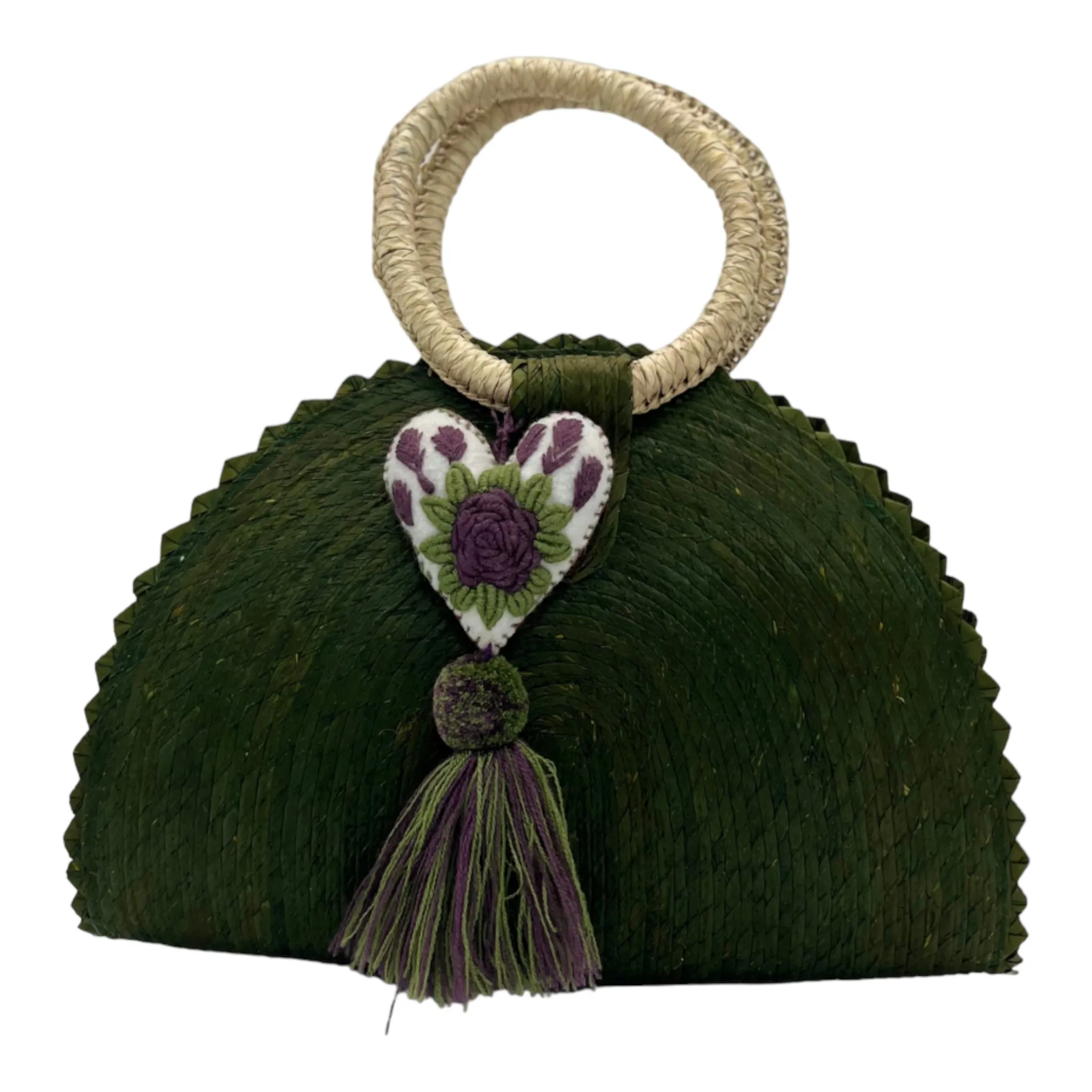 Hand Woven Crescent Purse with Pompon