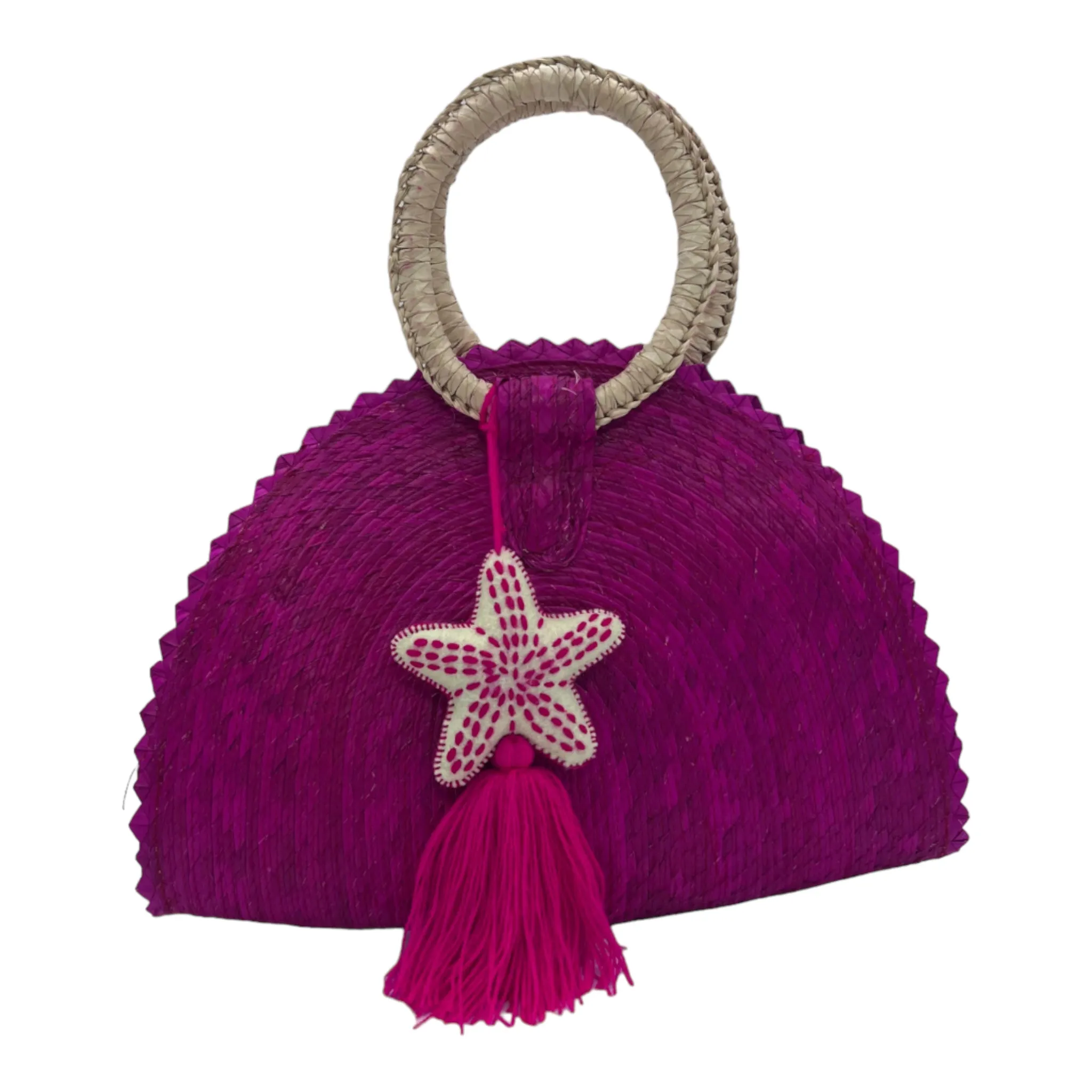 Hand Woven Crescent Purse with Pompon