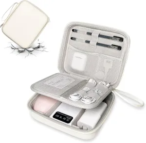 Hard Cord Electronic Organizer Travel Case, Cable Tech Pouch Bag, Cord Hard Case for Portable Charger, Power Bank, Mouse and Cords, Tech Organizer Travel,White