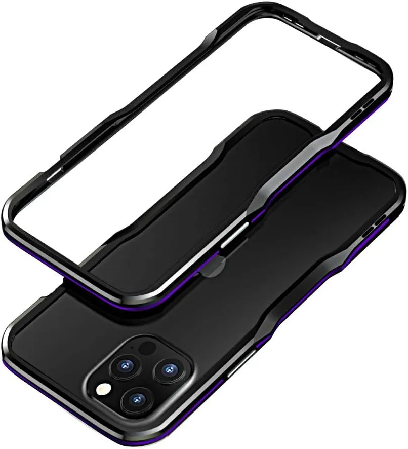 HENGHUI Aluminum Bumpers Compatible with iPhone 12 Pro Max 6.7-INCH Bumper Case Metal Frame Bumper Cover Shock Absorbent Slim Cool Design (iPhone12ProMax, Black Purple)