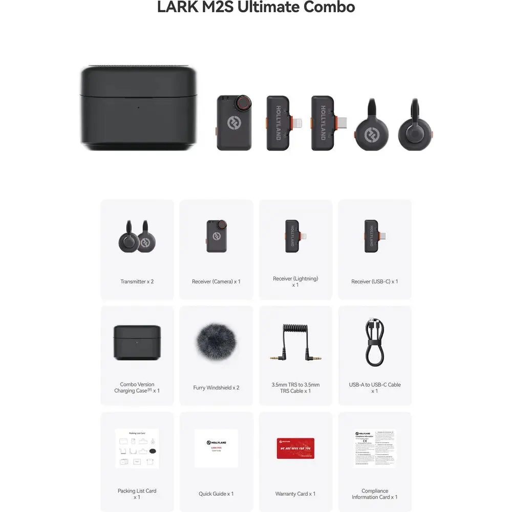 Hollyland LARK M2S Ultimate Combo 2-Person Wireless Microphone System for Cameras and Mobile Devices (Space Gray)