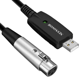 HOSONGIN XLR to USB Cable for Microphones, 48V Phantom Power Required for Condenser Microphones, Plug-and-Play Audio Adapter with Built-in DAC for Podcasting Recording Streaming and Karaoke, 10 Feet