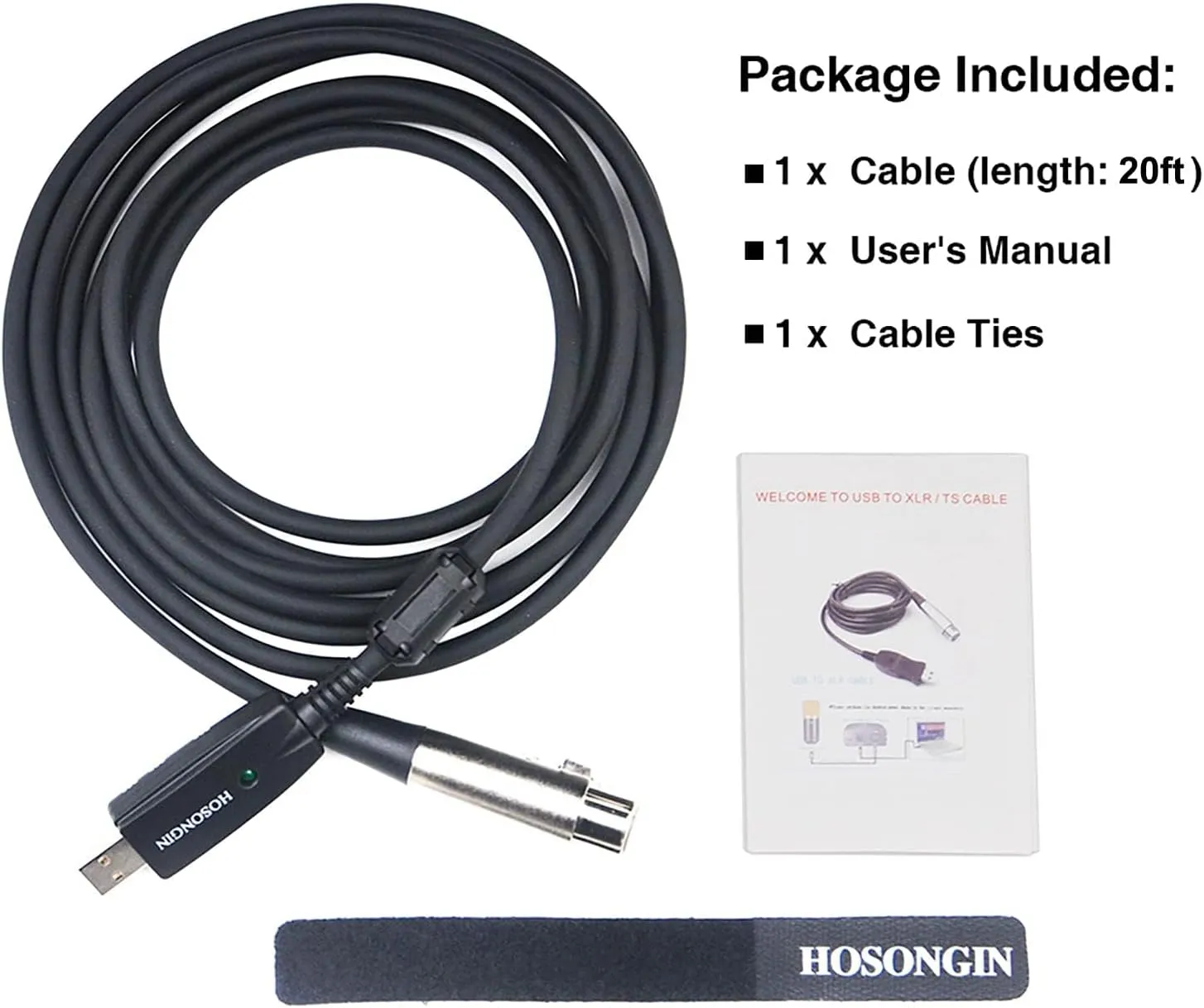 HOSONGIN XLR to USB Cable for Microphones, 48V Phantom Power Required for Condenser Microphones, Plug-and-Play Audio Adapter with Built-in DAC for Podcasting Recording Streaming and Karaoke, 10 Feet
