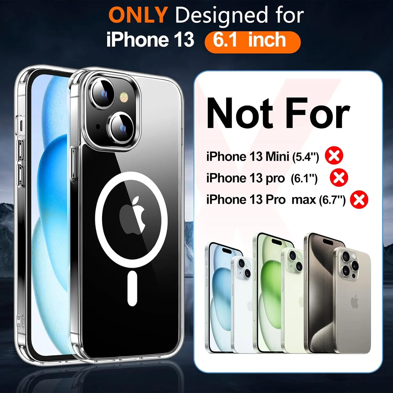 Hualele Designed for iPhone 13 Case, [Compatible with Magsafe][Anti-Yellowing] Slim Thin 10 FT Shockproof Clear Transparent Bumpers Phone Case 6.1 inch-Clear