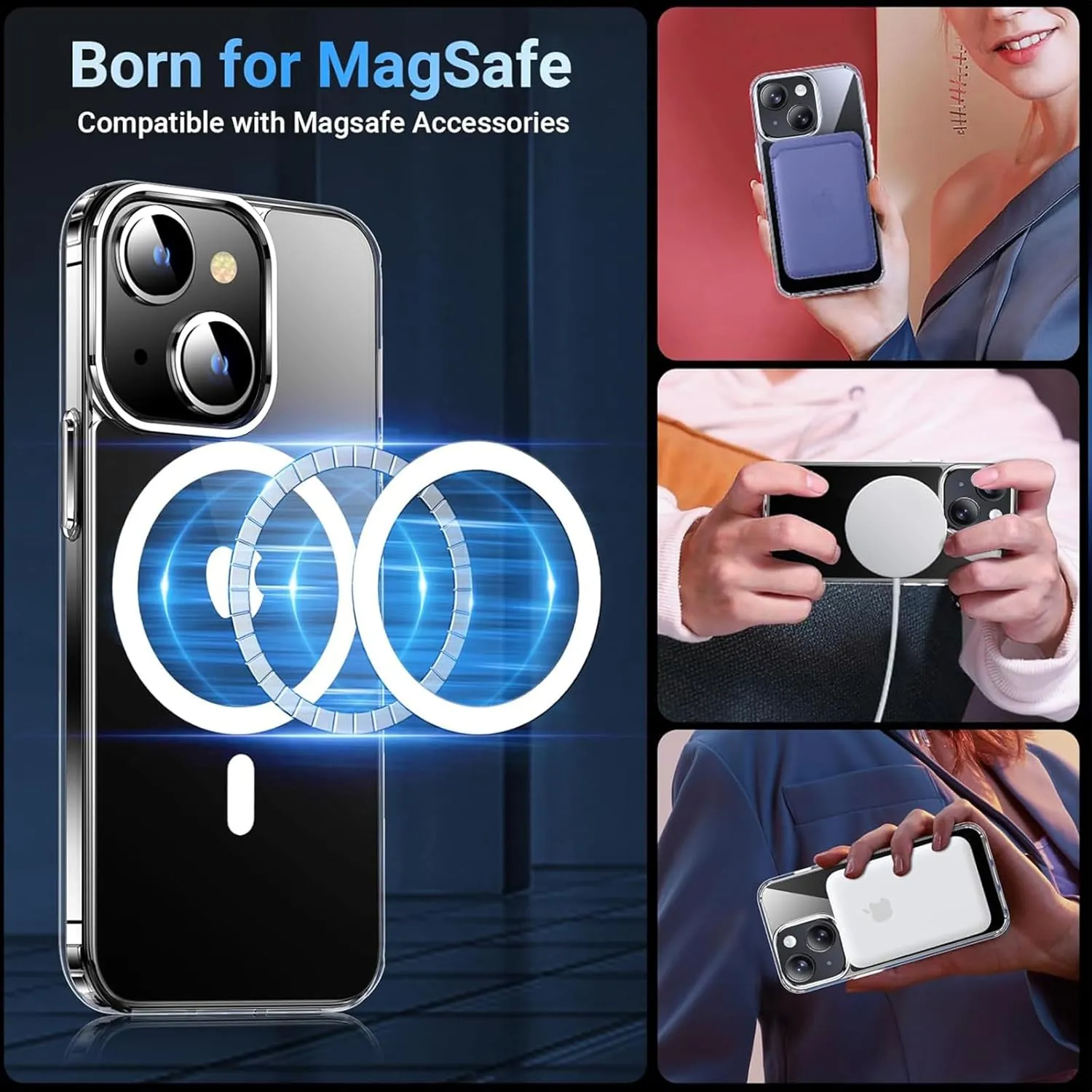 Hualele Designed for iPhone 13 Case, [Compatible with Magsafe][Anti-Yellowing] Slim Thin 10 FT Shockproof Clear Transparent Bumpers Phone Case 6.1 inch-Clear