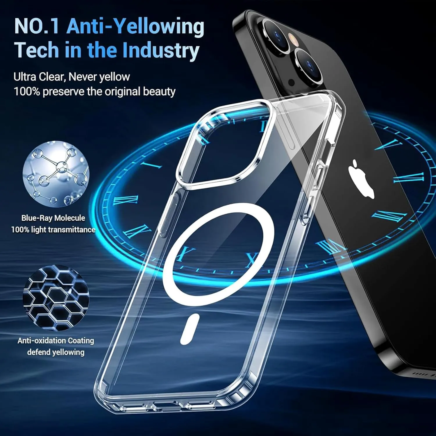 Hualele Designed for iPhone 13 Case, [Compatible with Magsafe][Anti-Yellowing] Slim Thin 10 FT Shockproof Clear Transparent Bumpers Phone Case 6.1 inch-Clear