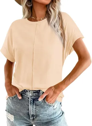 Imily Bela Womens Short Sleeve T Shirts Summer Crew Neck Dressy Casual Tops Basic Trendy Tees