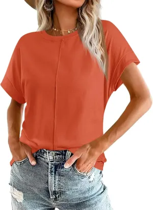 Imily Bela Womens Short Sleeve T Shirts Summer Crew Neck Dressy Casual Tops Basic Trendy Tees