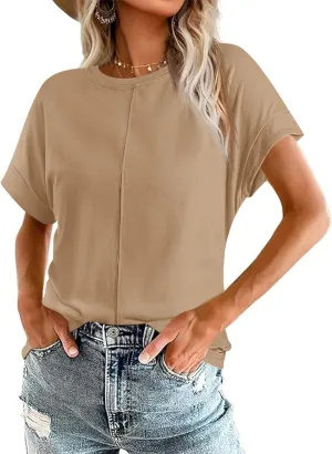 Imily Bela Womens Short Sleeve T Shirts Summer Crew Neck Dressy Casual Tops Basic Trendy Tees