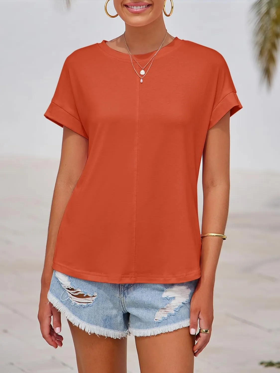 Imily Bela Womens Short Sleeve T Shirts Summer Crew Neck Dressy Casual Tops Basic Trendy Tees
