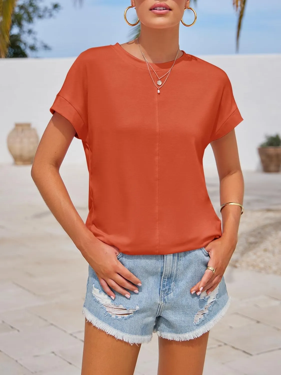Imily Bela Womens Short Sleeve T Shirts Summer Crew Neck Dressy Casual Tops Basic Trendy Tees