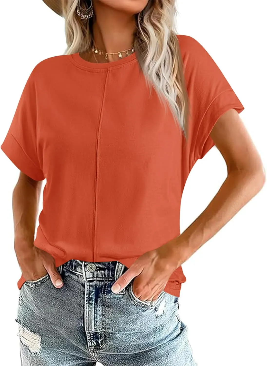 Imily Bela Womens Short Sleeve T Shirts Summer Crew Neck Dressy Casual Tops Basic Trendy Tees