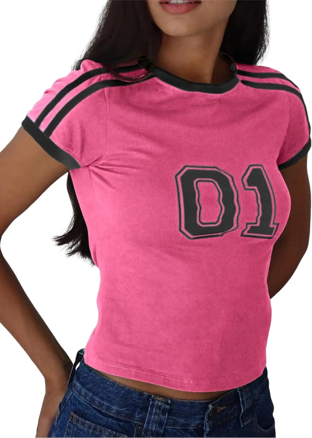Imily Bela Womens Summer Crop Tops Y2k Baby Tees Cute Letter Print Short Sleeve Vintage T Shirt