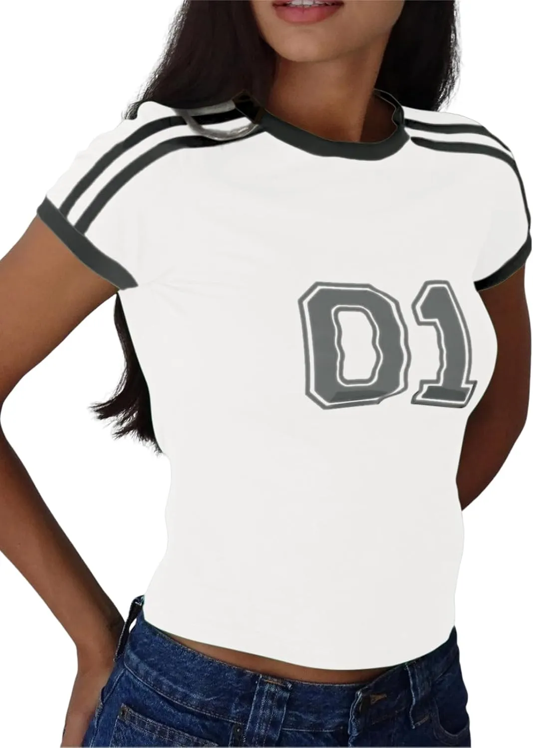 Imily Bela Womens Summer Crop Tops Y2k Baby Tees Cute Letter Print Short Sleeve Vintage T Shirt