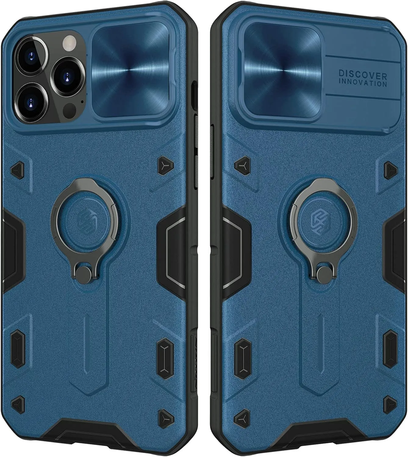 imluckies for iPhone 13 Pro Max Case with Camera Cover & Kickstand, Built-in 360 Rotating Ring & Slide Camera Protection, Hard PC and Soft TPU Impact-Resistant Bumpers 6.7" (Blue)