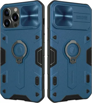 imluckies for iPhone 13 Pro Max Case with Camera Cover & Kickstand, Built-in 360 Rotating Ring & Slide Camera Protection, Hard PC and Soft TPU Impact-Resistant Bumpers 6.7" (Blue)