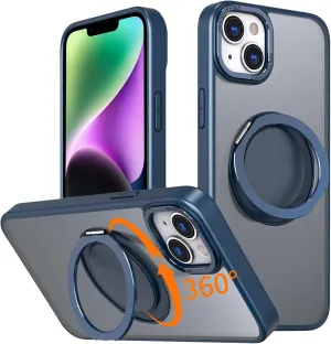 IYH 360 Rotatable Stand for iPhone 13,iPhone 14 Phone Case [Compatible with Magsafe], Magnetic Ring Military Grade Shockproof Translucent Back,Matte(Blue)