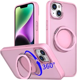 IYH 360 Rotatable Stand for iPhone 13,iPhone 14 Phone Case [Compatible with Magsafe], Magnetic Ring Military Grade Shockproof Translucent Back,Matte(Pink)