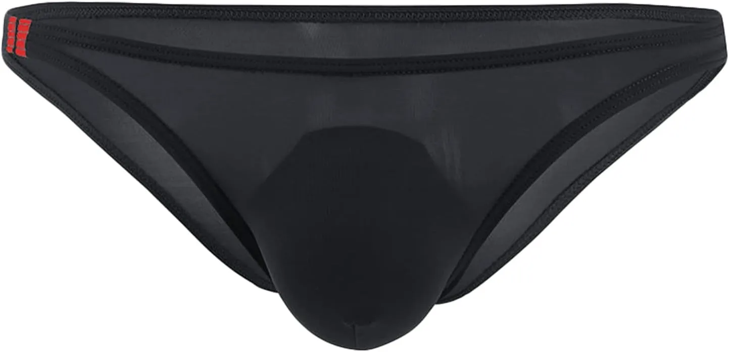 JEsilunmaMY Mens Ice Silk Thong Briefs Low Waist Bulge Pouch Bikini Underwear See Through Comfortable Underpants Swimwuit