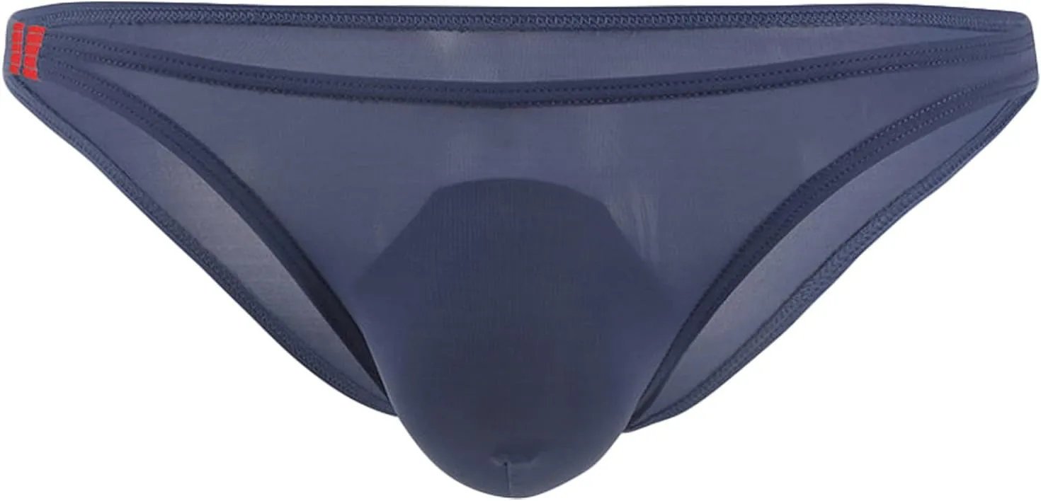 JEsilunmaMY Mens Ice Silk Thong Briefs Low Waist Bulge Pouch Bikini Underwear See Through Comfortable Underpants Swimwuit