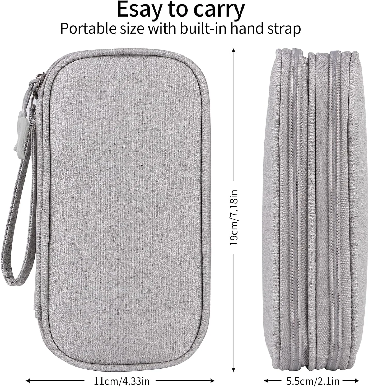 JIAKAI Travel Cable Organizer - Electronics Accessories Bag, Universal Electronic Organizer for Cables, Chargers, Phones (Double Layer - Grey)