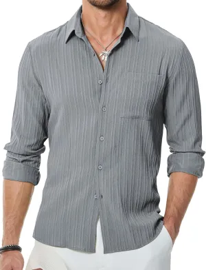 JMIERR Men's Button Down Dress Shirts Textured Long Sleeve Casual Hawaiian Beach Shirt with Pocket