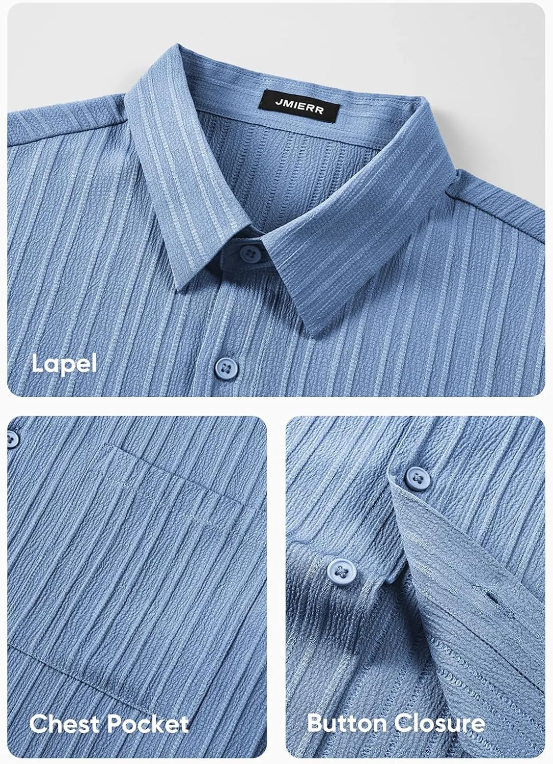 JMIERR Men's Button Down Dress Shirts Textured Long Sleeve Casual Hawaiian Beach Shirt with Pocket