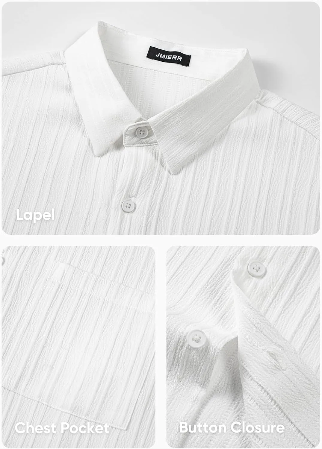 JMIERR Men's Button Down Dress Shirts Textured Long Sleeve Casual Hawaiian Beach Shirt with Pocket