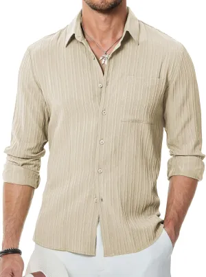 JMIERR Men's Button Down Dress Shirts Textured Long Sleeve Casual Hawaiian Beach Shirt with Pocket