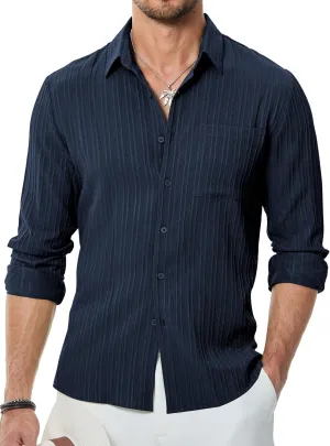 JMIERR Men's Button Down Dress Shirts Textured Long Sleeve Casual Hawaiian Beach Shirt with Pocket
