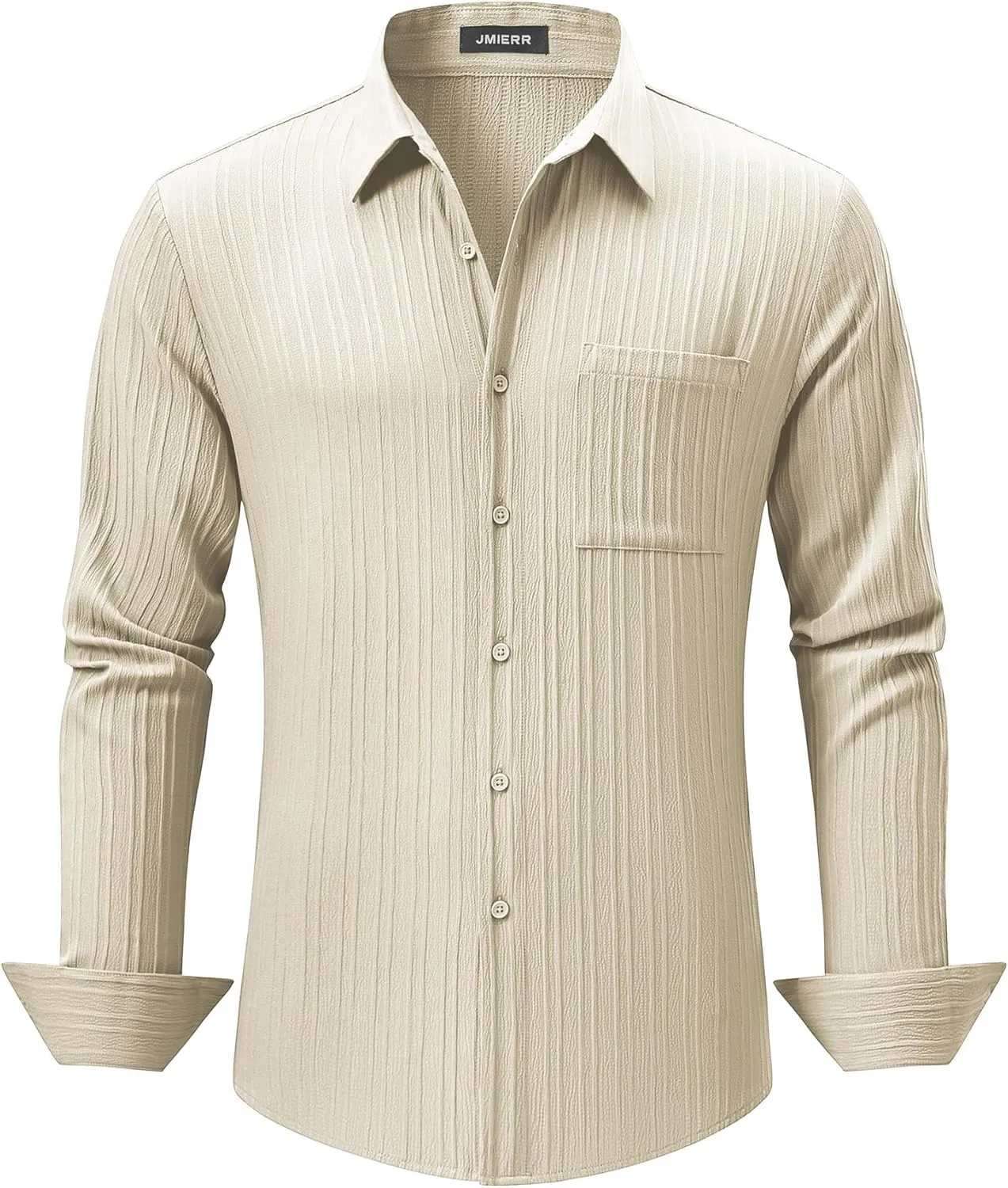 JMIERR Men's Button Down Dress Shirts Textured Long Sleeve Casual Hawaiian Beach Shirt with Pocket