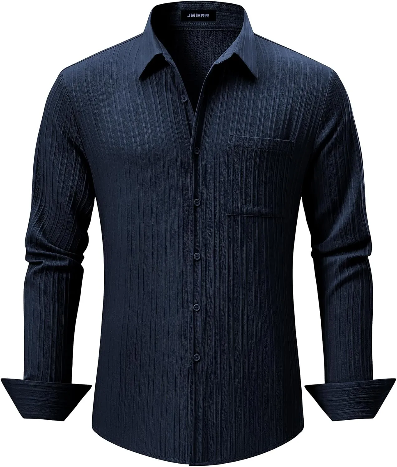 JMIERR Men's Button Down Dress Shirts Textured Long Sleeve Casual Hawaiian Beach Shirt with Pocket