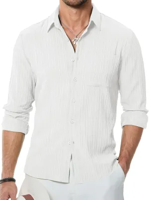 JMIERR Men's Button Down Dress Shirts Textured Long Sleeve Casual Hawaiian Beach Shirt with Pocket