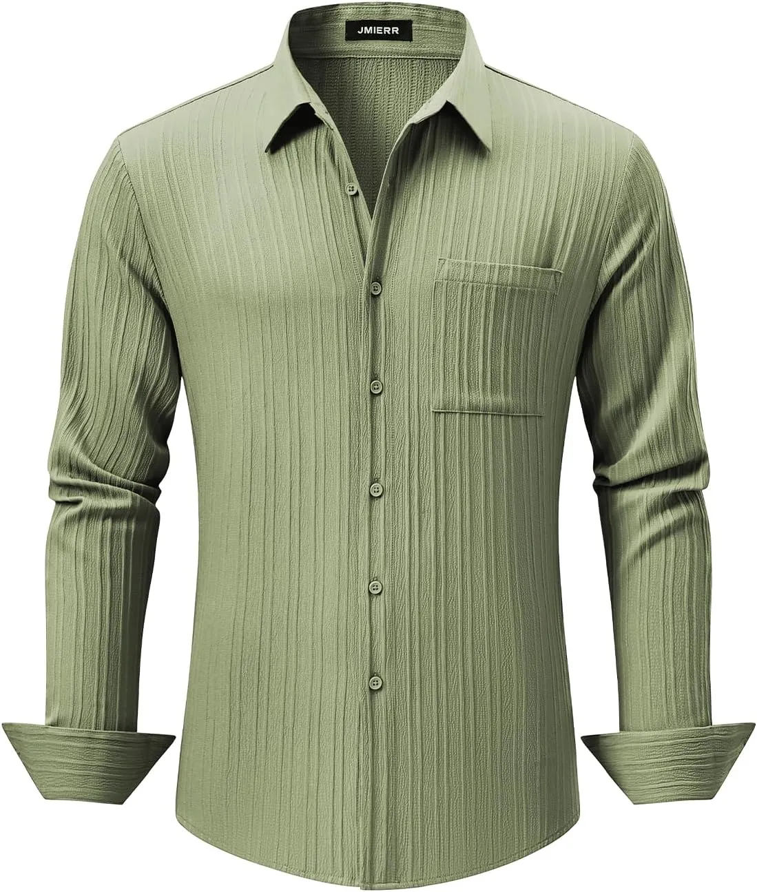 JMIERR Men's Button Down Dress Shirts Textured Long Sleeve Casual Hawaiian Beach Shirt with Pocket