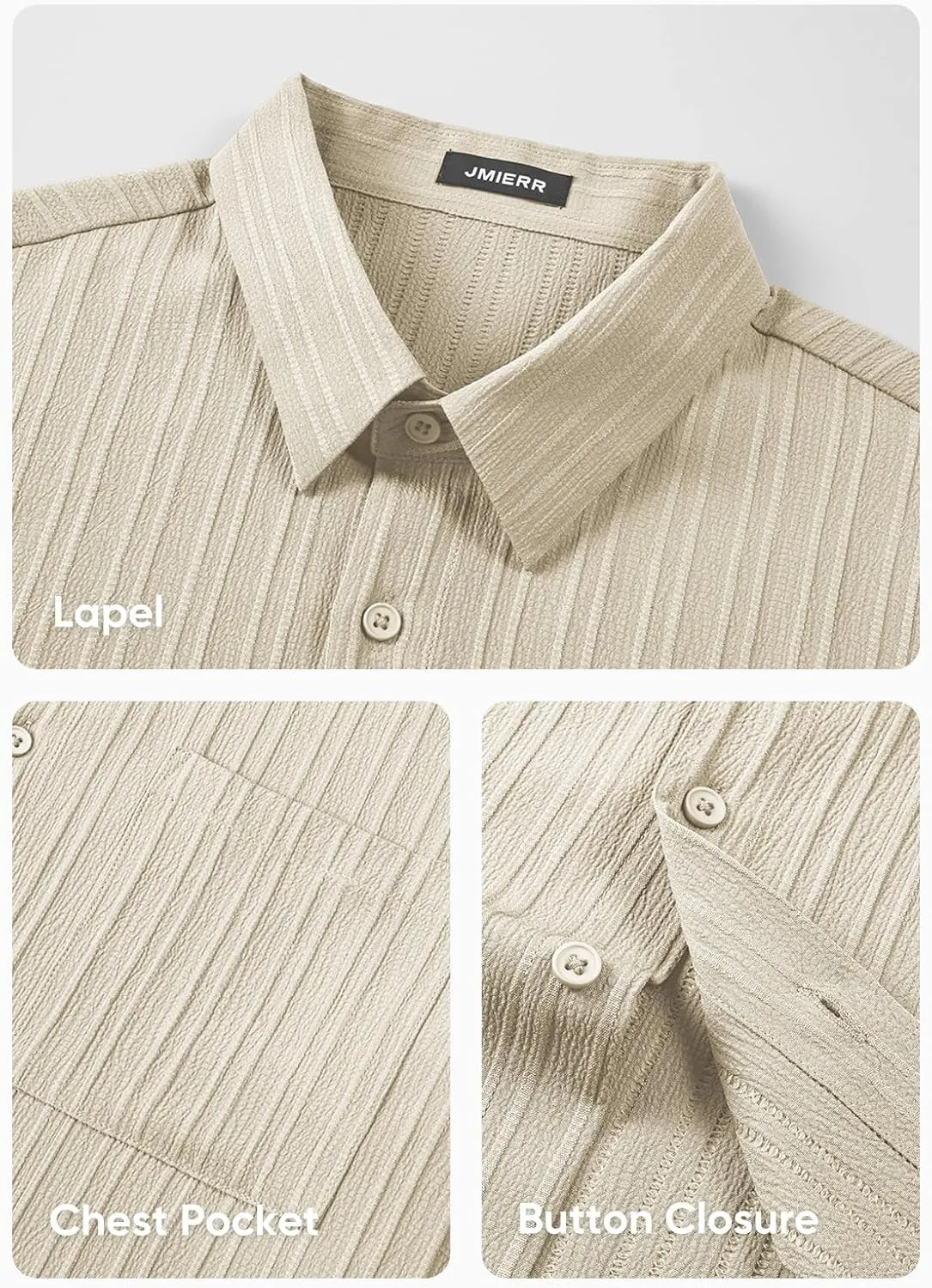 JMIERR Men's Button Down Dress Shirts Textured Long Sleeve Casual Hawaiian Beach Shirt with Pocket