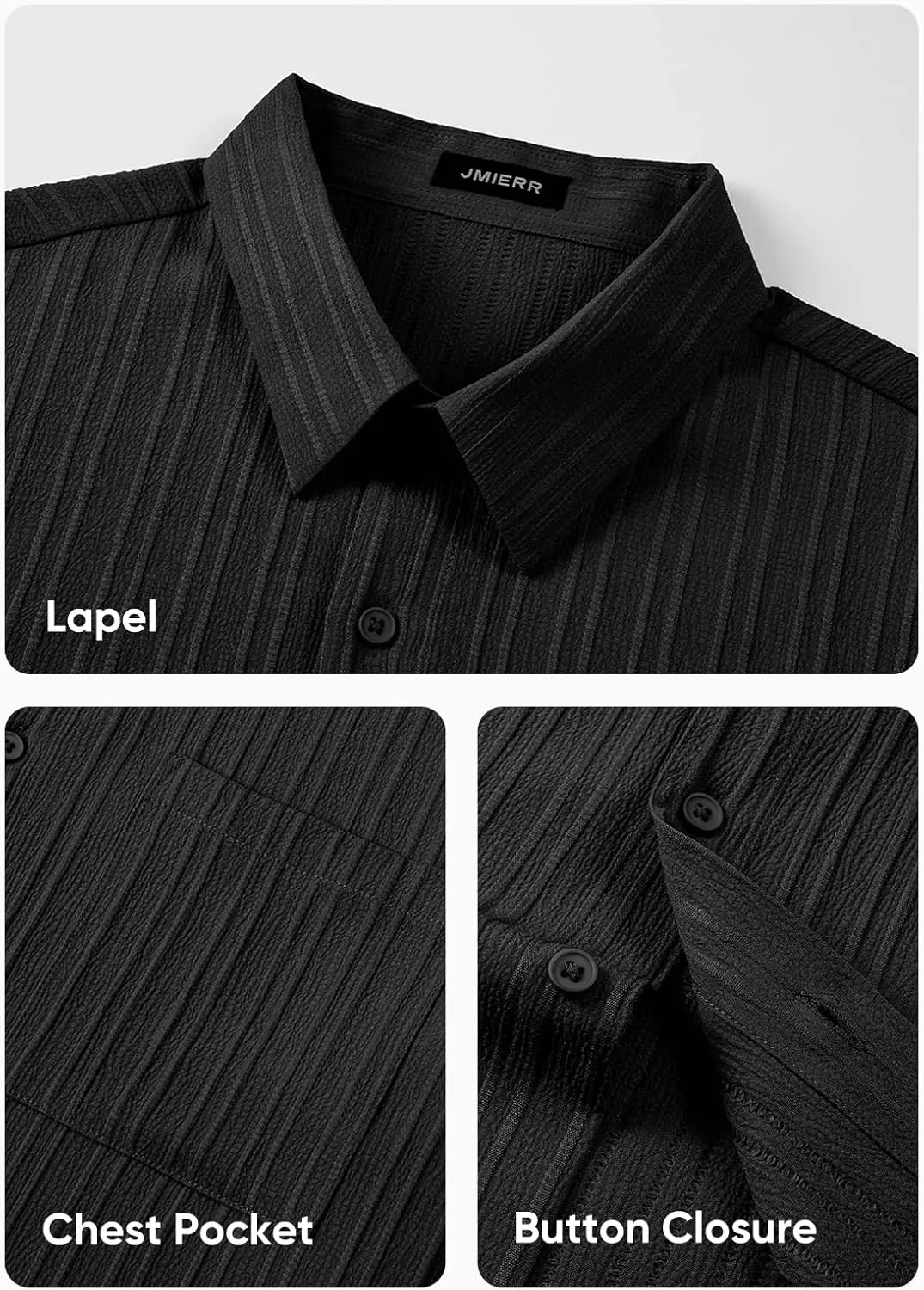 JMIERR Men's Button Down Dress Shirts Textured Long Sleeve Casual Hawaiian Beach Shirt with Pocket