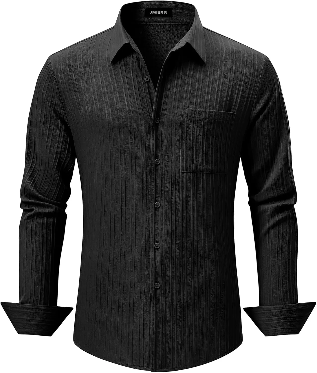 JMIERR Men's Button Down Dress Shirts Textured Long Sleeve Casual Hawaiian Beach Shirt with Pocket