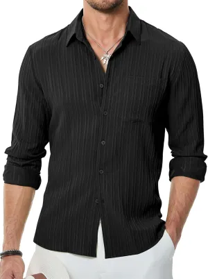 JMIERR Men's Button Down Dress Shirts Textured Long Sleeve Casual Hawaiian Beach Shirt with Pocket