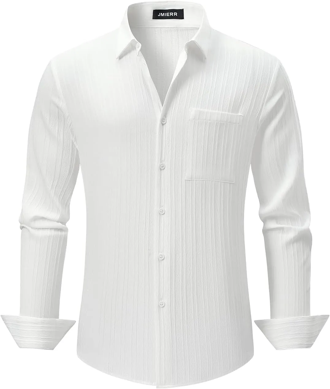 JMIERR Men's Button Down Dress Shirts Textured Long Sleeve Casual Hawaiian Beach Shirt with Pocket