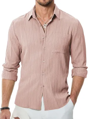 JMIERR Men's Button Down Dress Shirts Textured Long Sleeve Casual Hawaiian Beach Shirt with Pocket