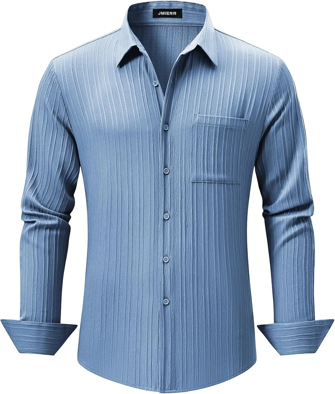 JMIERR Men's Button Down Dress Shirts Textured Long Sleeve Casual Hawaiian Beach Shirt with Pocket